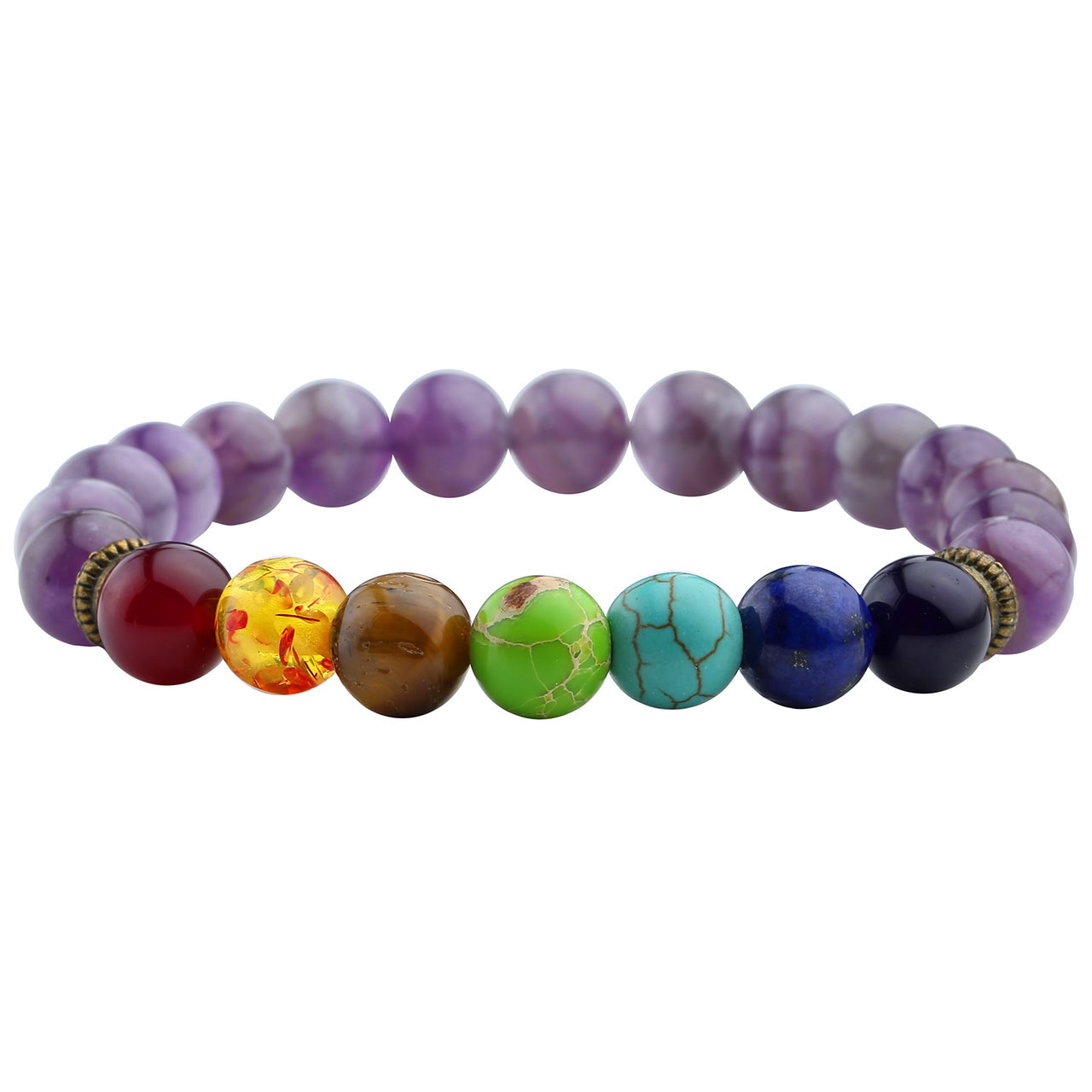 Top Plaza Men Women 8mm Lava Rock Stone 7 Chakra Bracelet Black Healing Energy Gemtone Beads Mala Meditation Bracelet