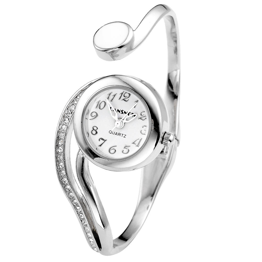 Fashion Women's Bangle Cuff Bracelet Analog Watch - Silver Tone